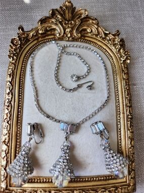 Artisan Vintage Silver Crystal Tassel Necklace with Drop Earrings